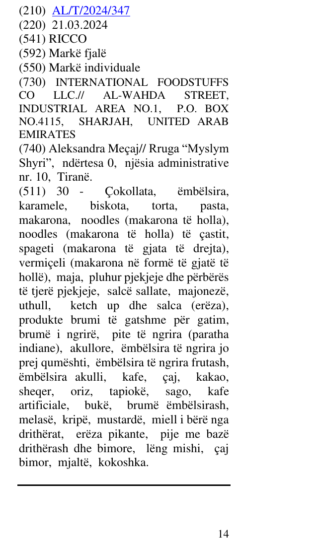 Zëri i markës RICCO në buletin