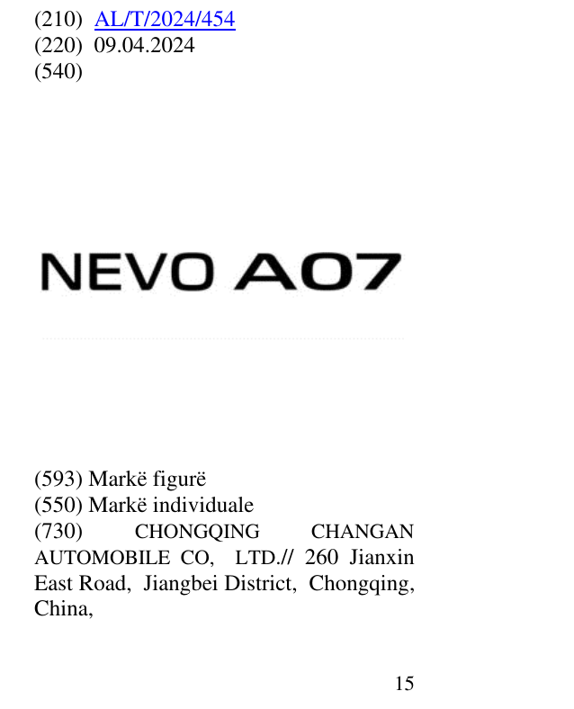 Zëri i markës NEVO A07 në buletin