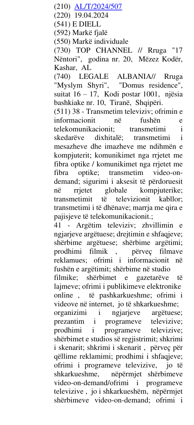 Zëri i markës E DIELL në buletin