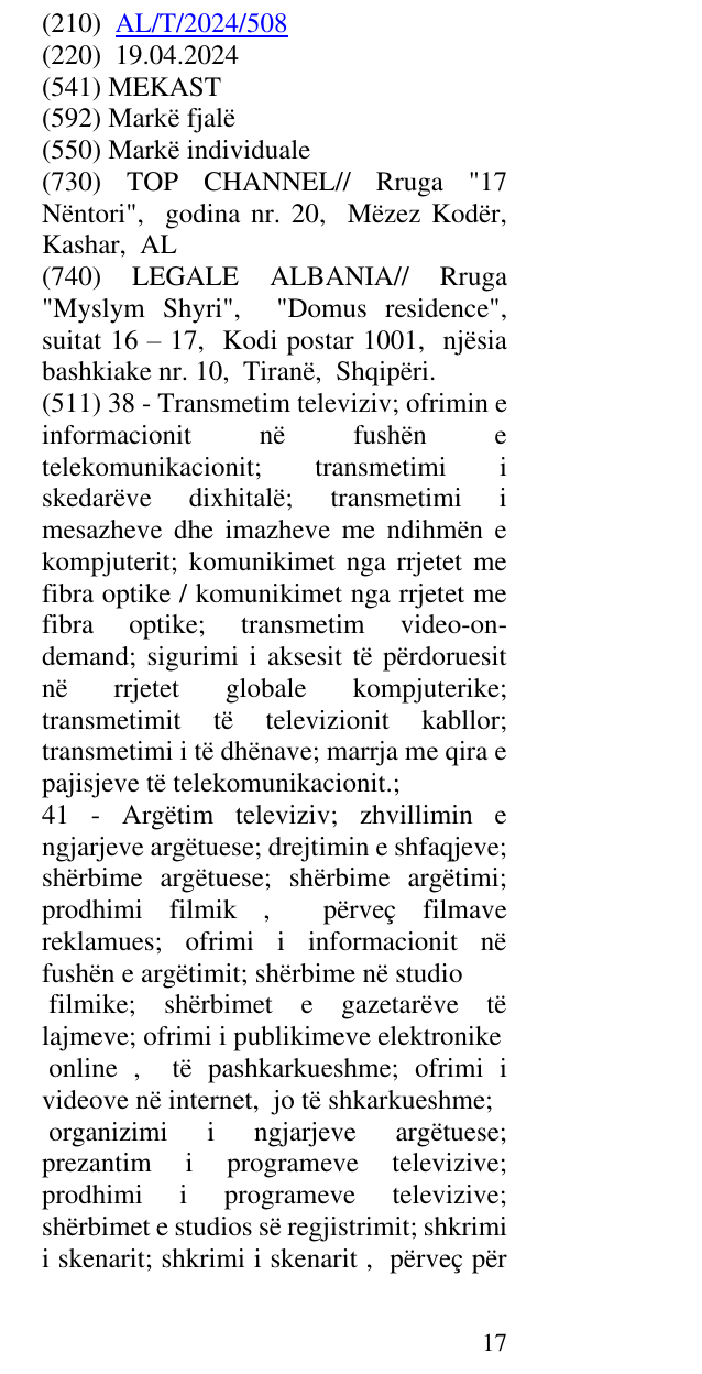 Zëri i markës MEKAST në buletin
