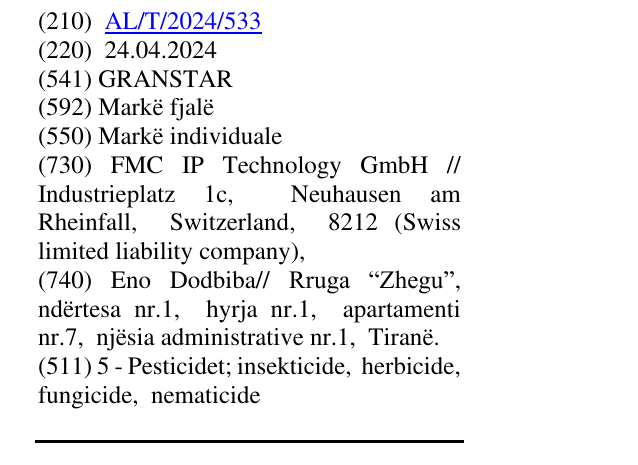 Zëri i markës GRANSTAR në buletin