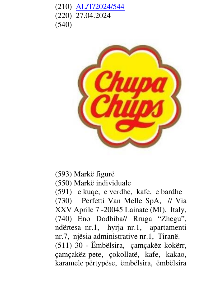 Zëri i markës chupa chups në buletin