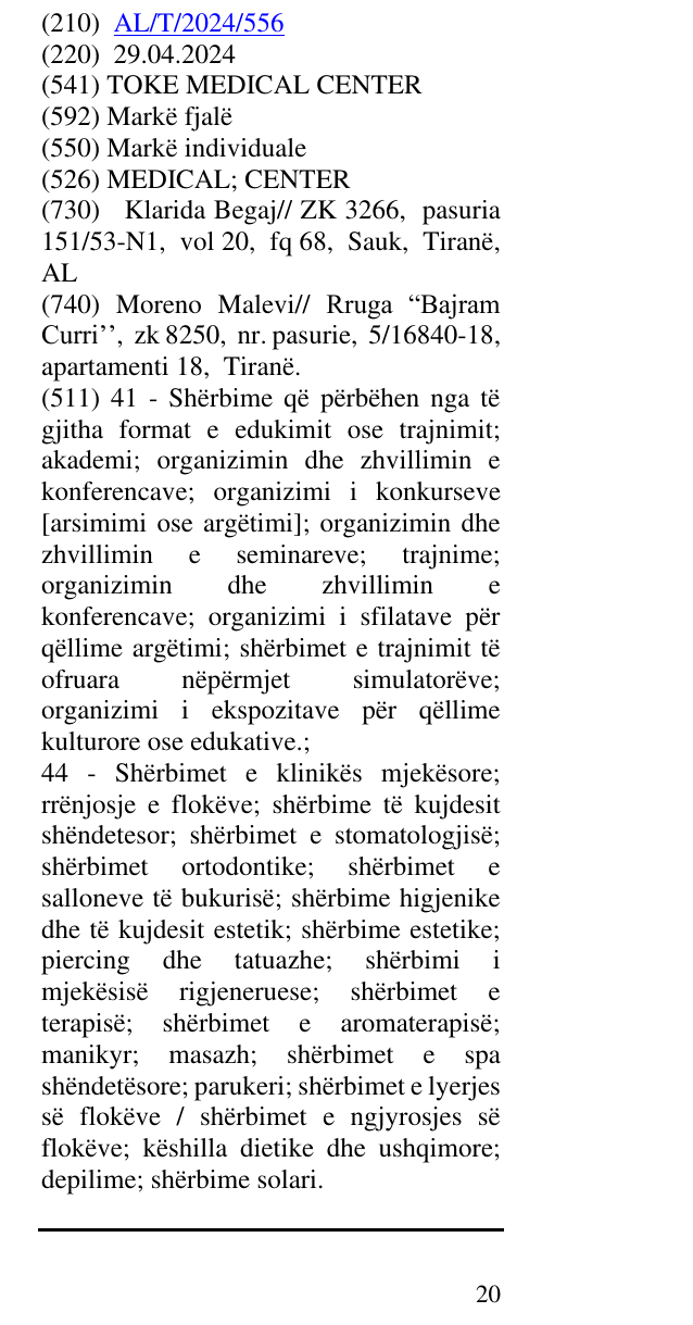 Zëri i markës MEDICAL; CENTER në buletin