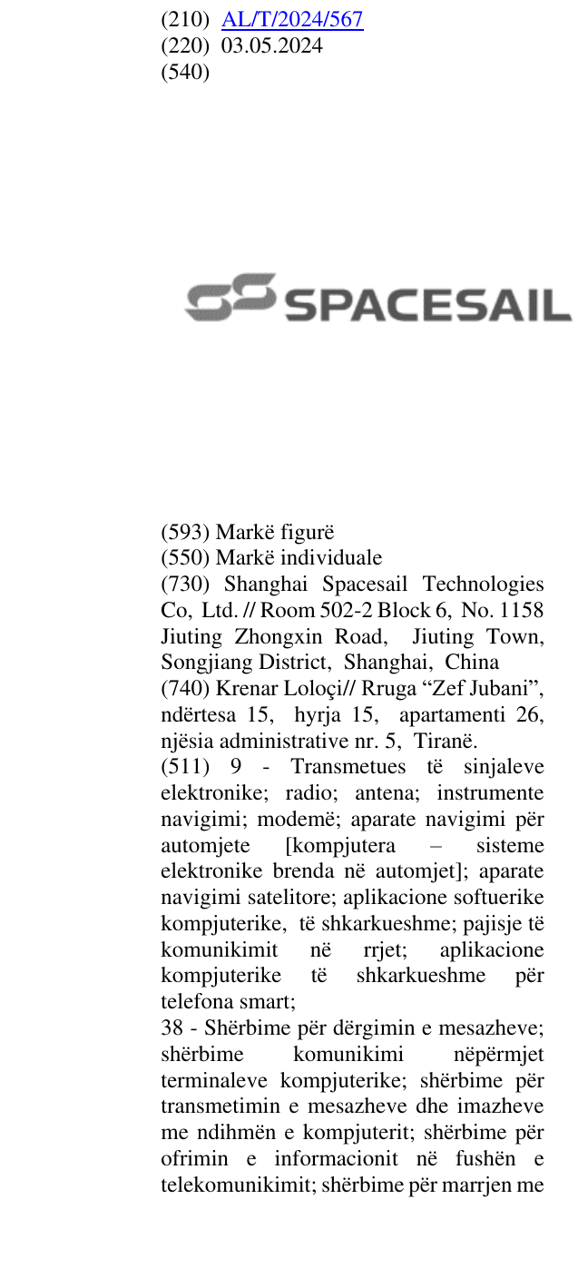 Zëri i markës SPACESAIL në buletin