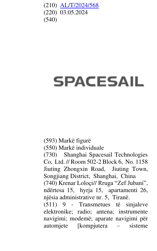 Zëri i markës SPACESAIL në buletin