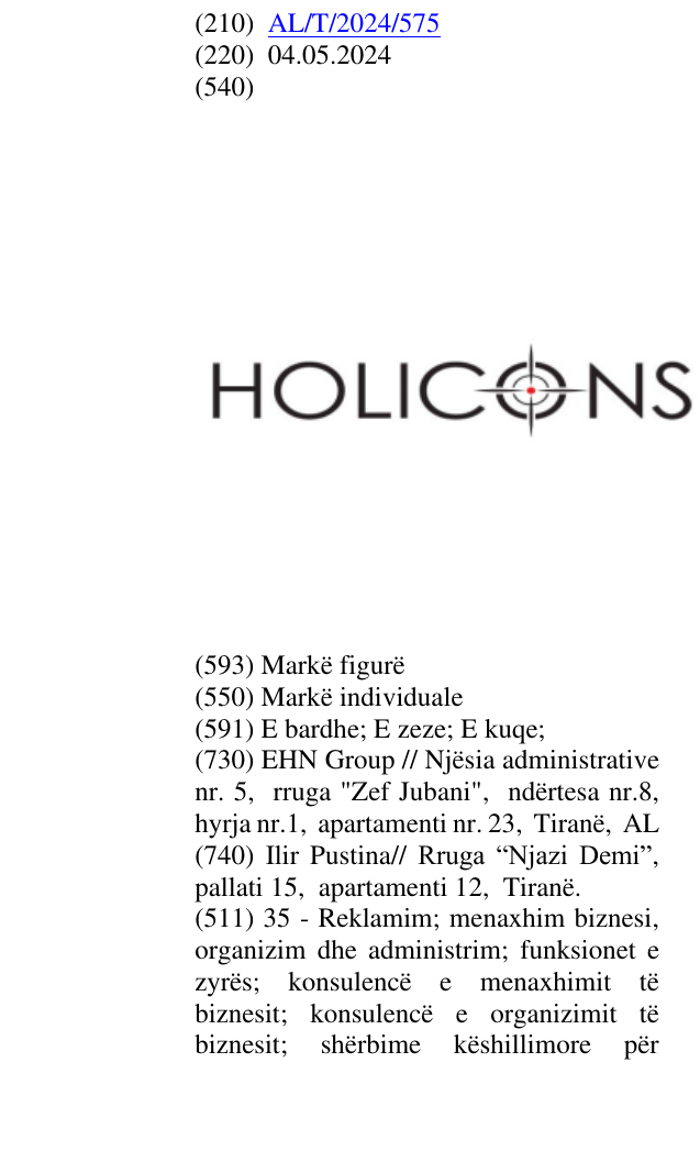 Zëri i markës HOLICONS në buletin
