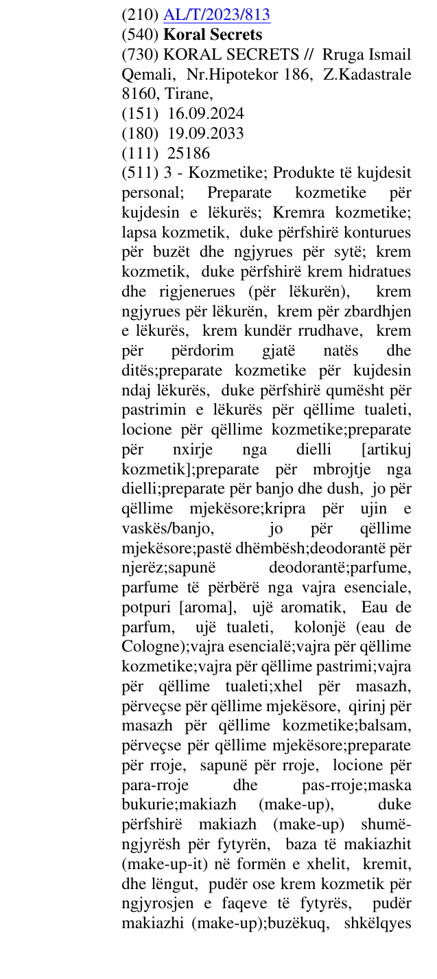 Zëri i markës Koral Secrets në buletin