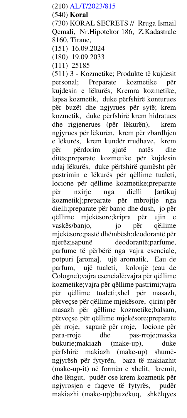 Zëri i markës Koral në buletin