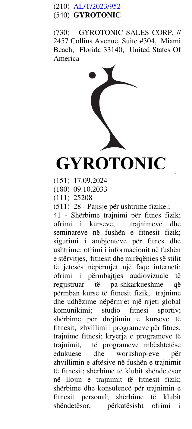 Zëri i markës GYROTONIC në buletin