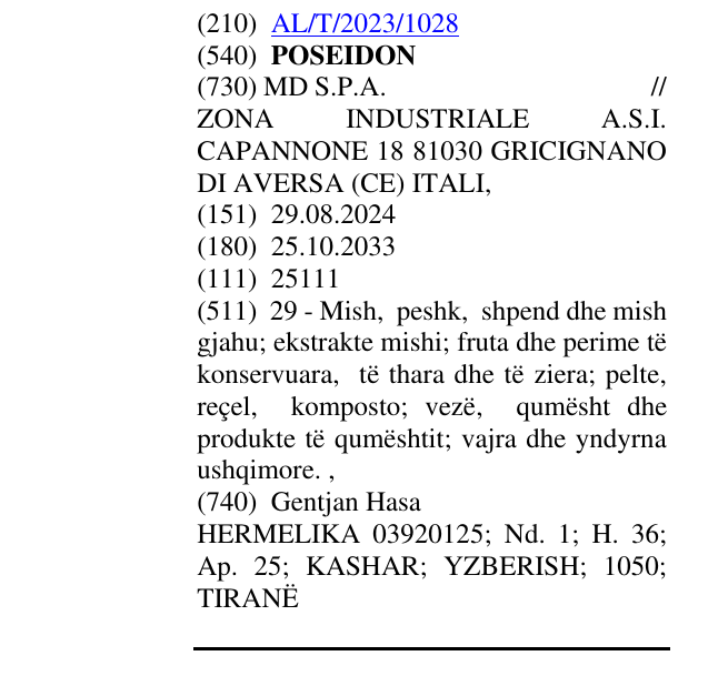 Zëri i markës POSEIDON në buletin