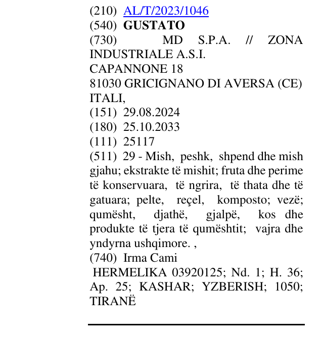 Zëri i markës GUSTATO në buletin