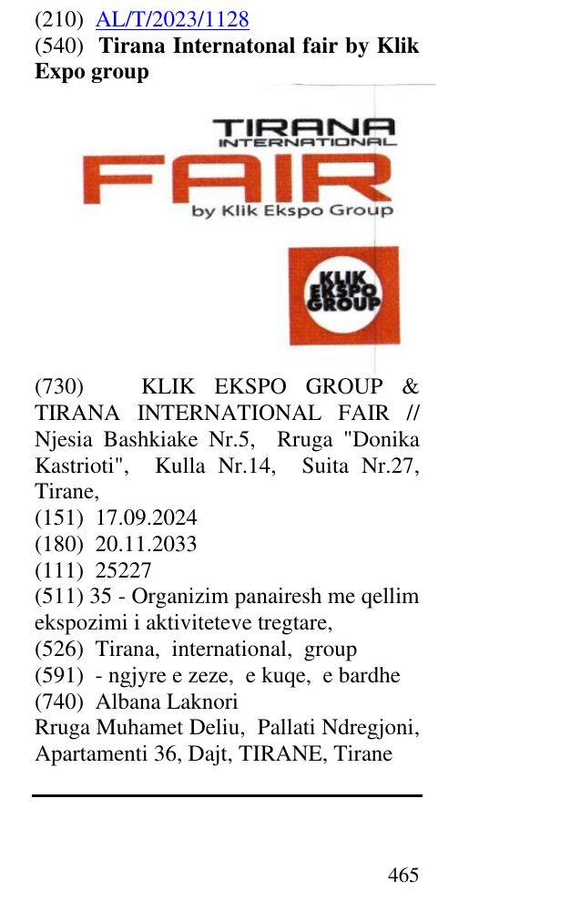 Zëri i markës Tirana Internatonal fair by Klik Expo group në buletin