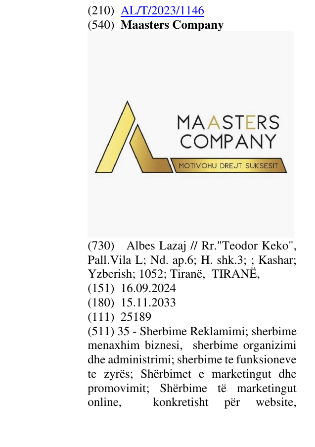 Zëri i markës Maasters Company në buletin