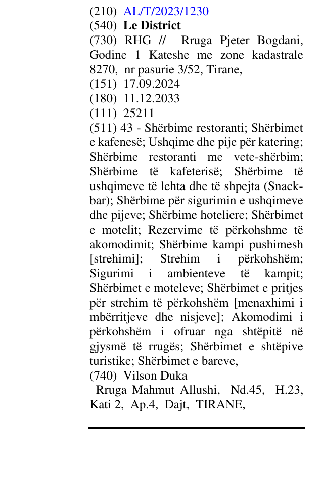 Zëri i markës Le District në buletin