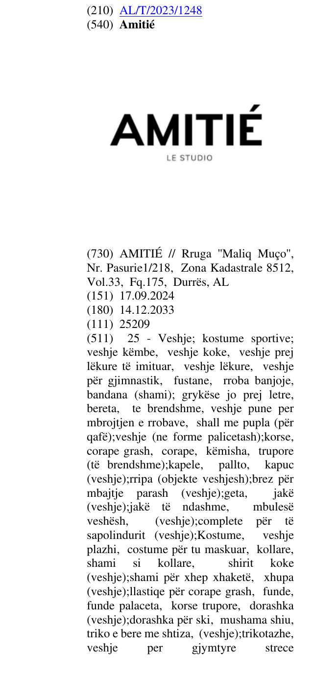 Zëri i markës Amitié në buletin