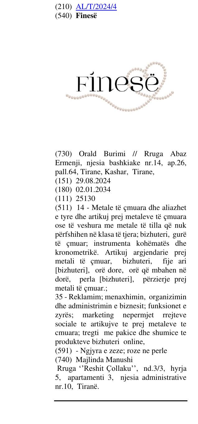 Zëri i markës Finesë në buletin