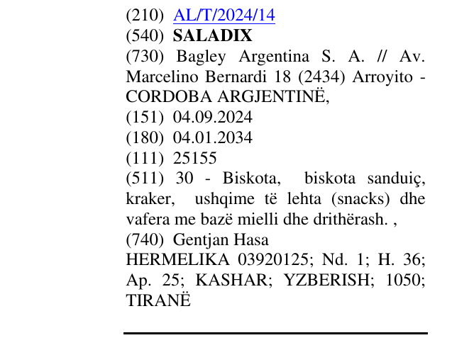 Zëri i markës SALADIX në buletin