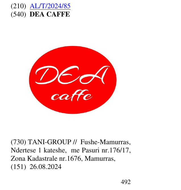 Zëri i markës DEA CAFFE në buletin