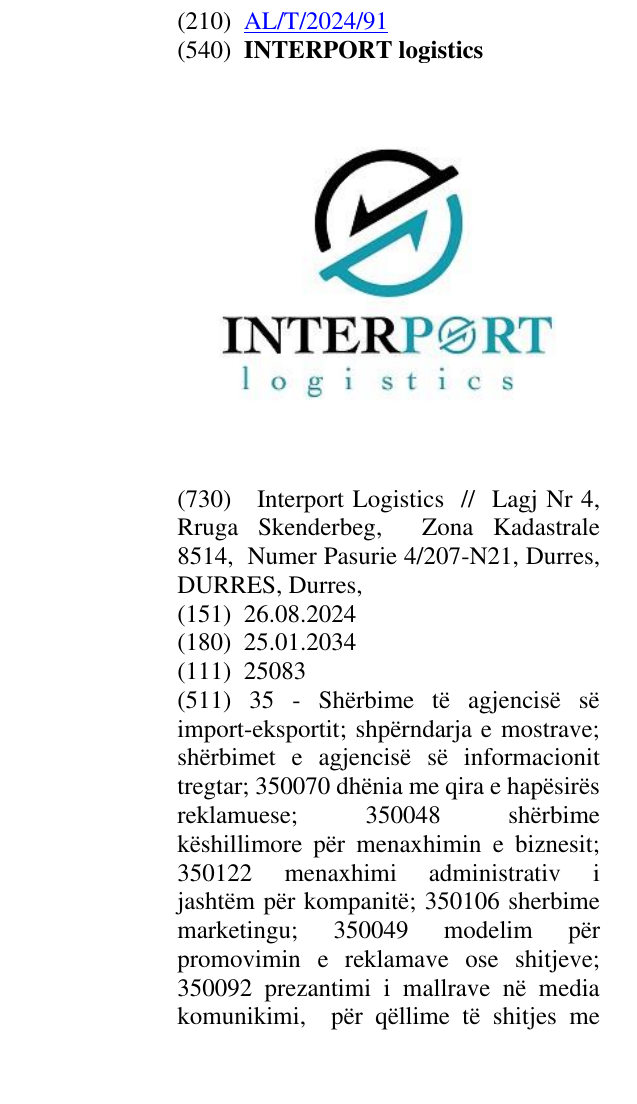 Zëri i markës INTERPORT logistics në buletin