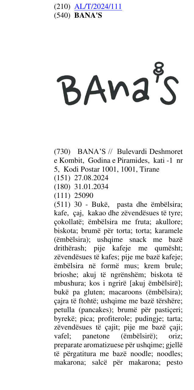 Zëri i markës BANA'S në buletin