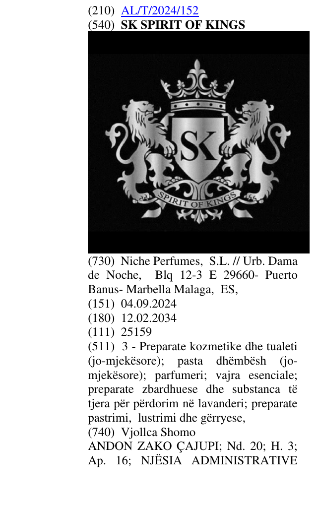 Zëri i markës SK SPIRIT OF KINGS në buletin