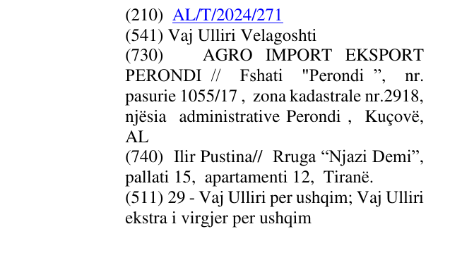 Zëri i markës Vaj Ulliri Velagoshti në buletin
