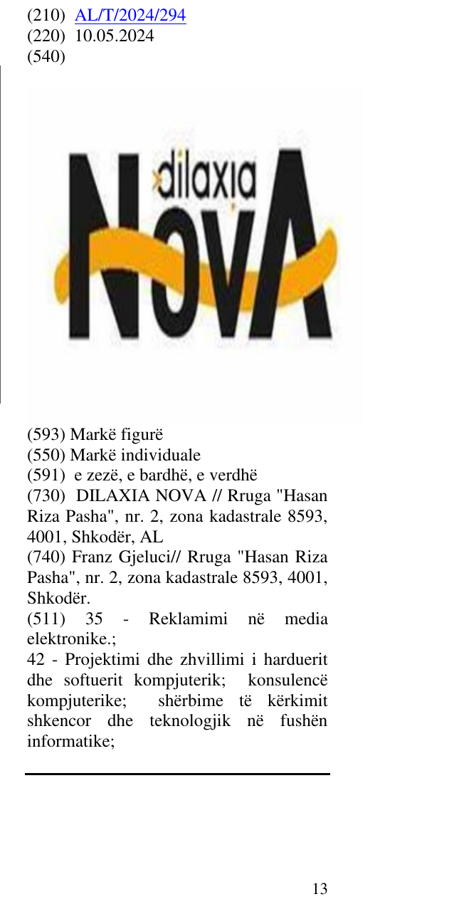 Zëri i markës Nova Dilaxia në buletin