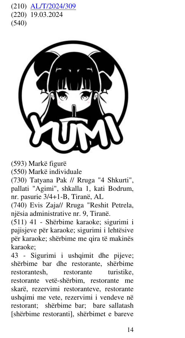 Zëri i markës YUMI në buletin