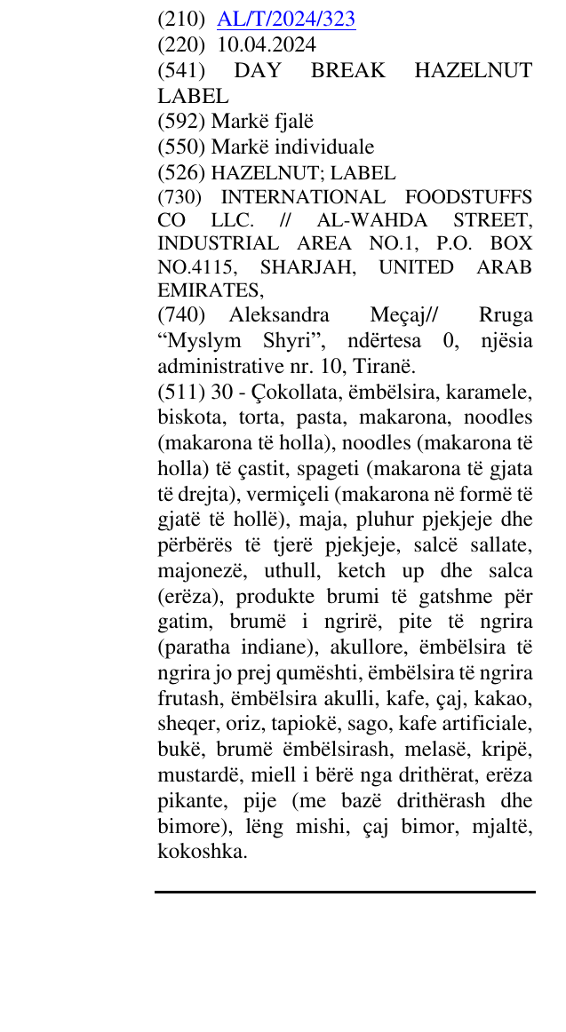 Zëri i markës HAZELNUT; LABEL në buletin