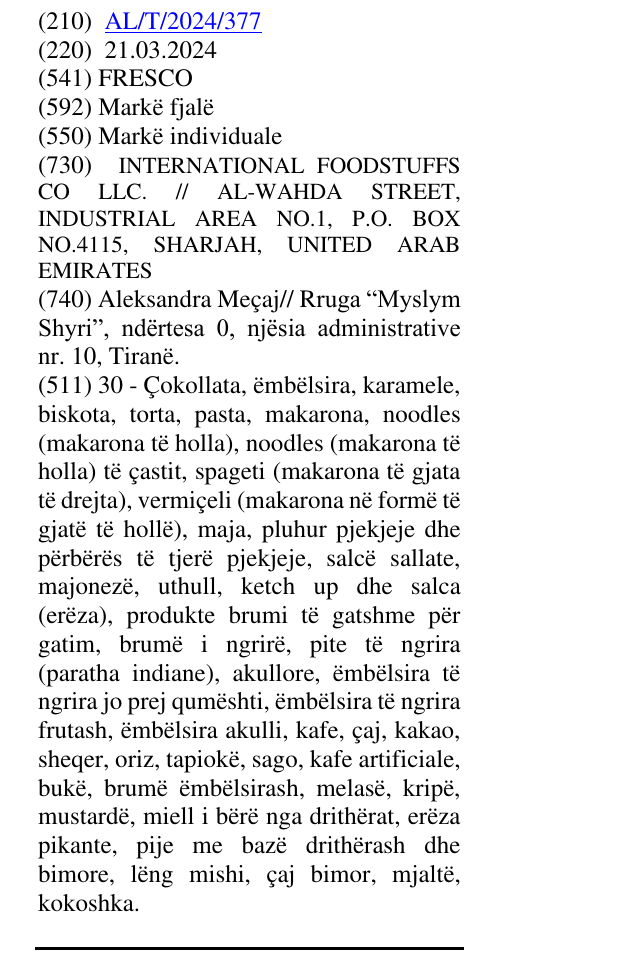 Zëri i markës FRESCO në buletin