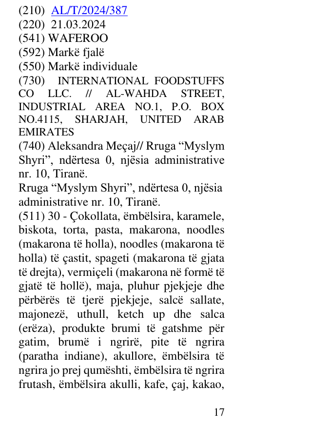 Zëri i markës WAFEROO në buletin