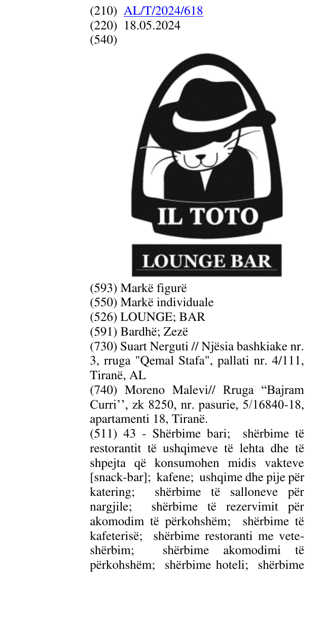 Zëri i markës LOUNGE; BAR në buletin