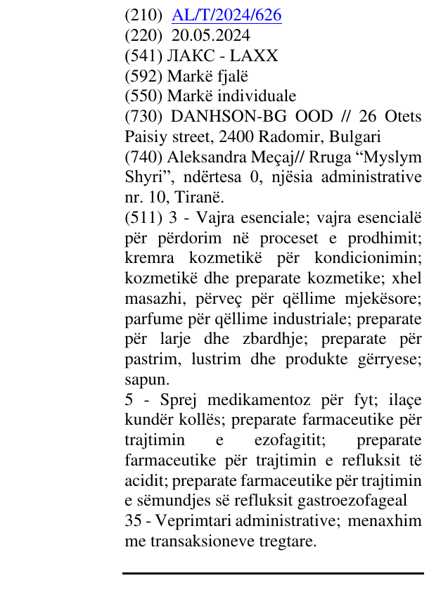Zëri i markës ЛАКС - LAXX në buletin