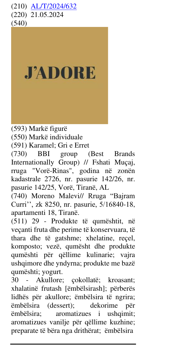 Zëri i markës J'ADORE në buletin
