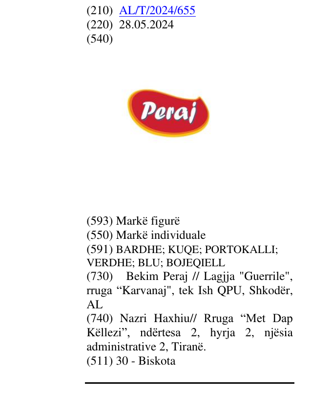 Zëri i markës PERAJ në buletin