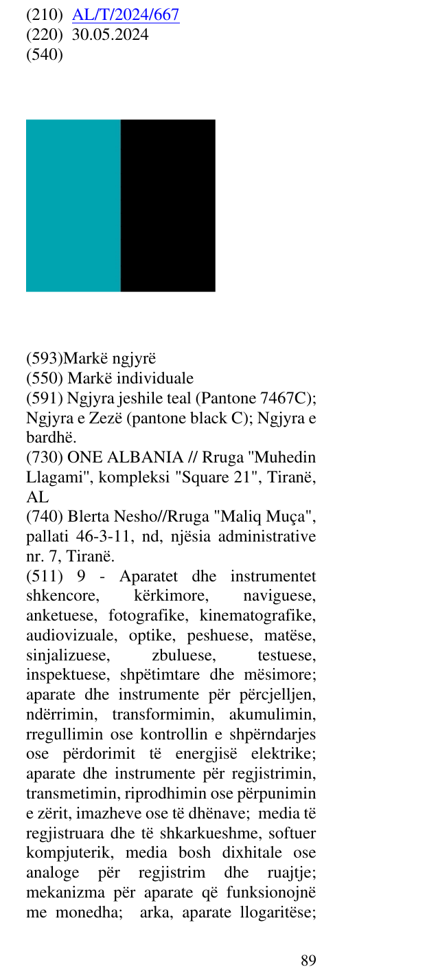 Zëri i markës AL/T/2024/667 në buletin