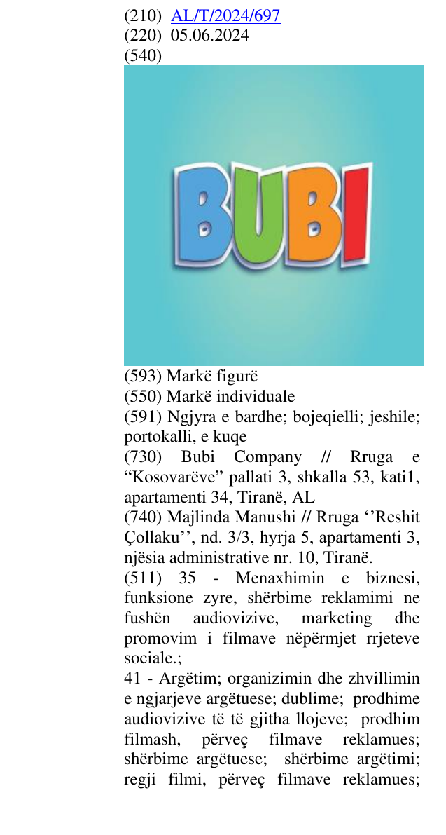 Zëri i markës BUBI në buletin