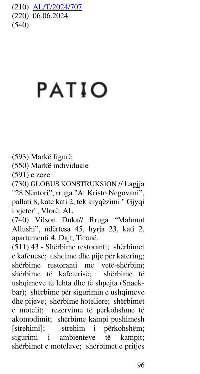 Zëri i markës PATIO në buletin