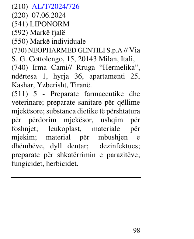 Zëri i markës LIPONORM në buletin
