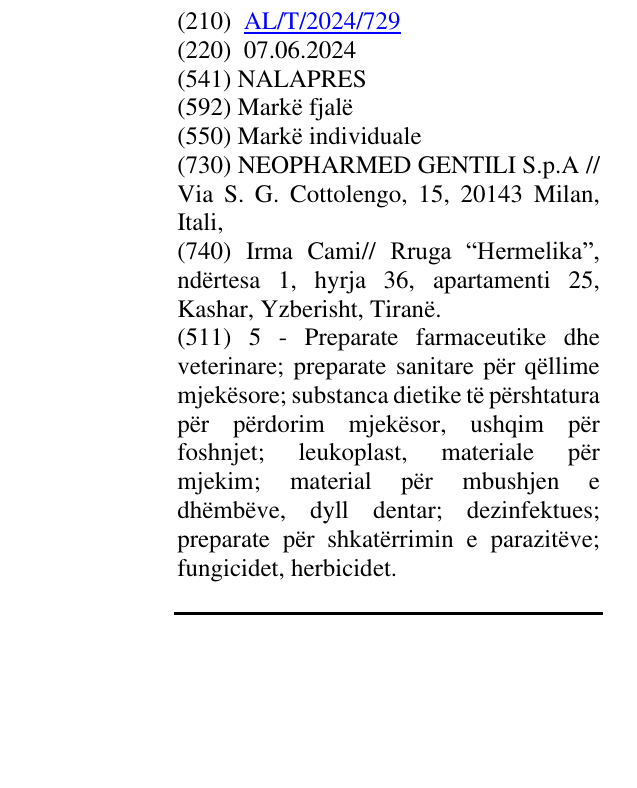Zëri i markës NALAPRES në buletin
