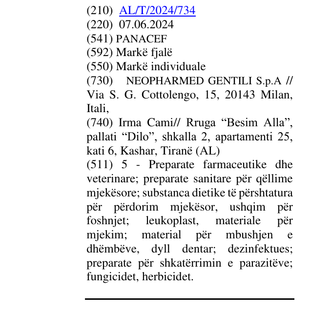 Zëri i markës PANACEF në buletin