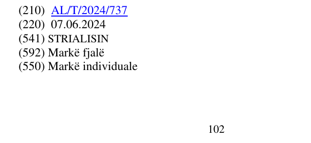 Zëri i markës STRIALISIN në buletin