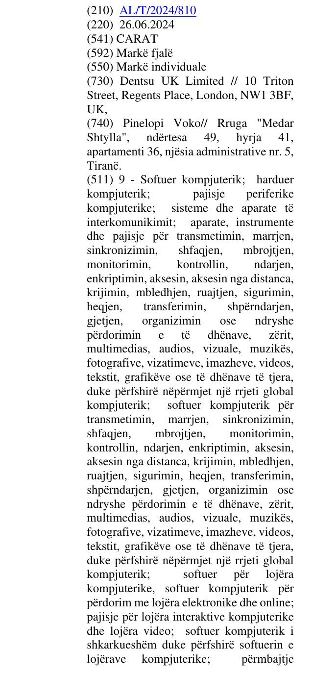 Zëri i markës CARAT në buletin