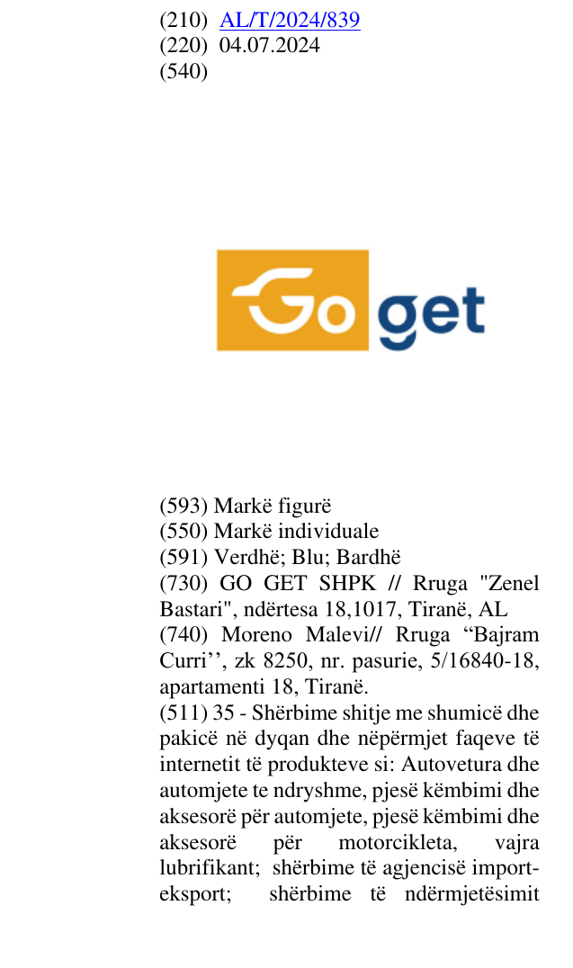 Zëri i markës Go get në buletin