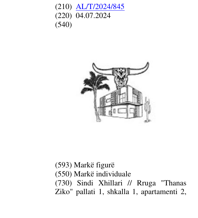 Zëri i markës AL/T/2024/845 në buletin