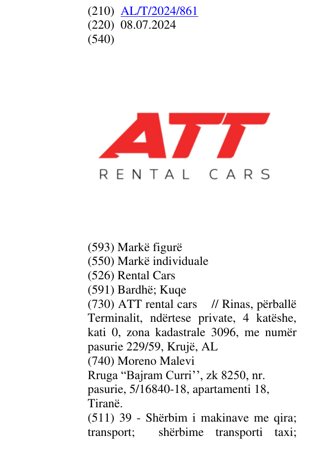 Zëri i markës Rental Cars në buletin