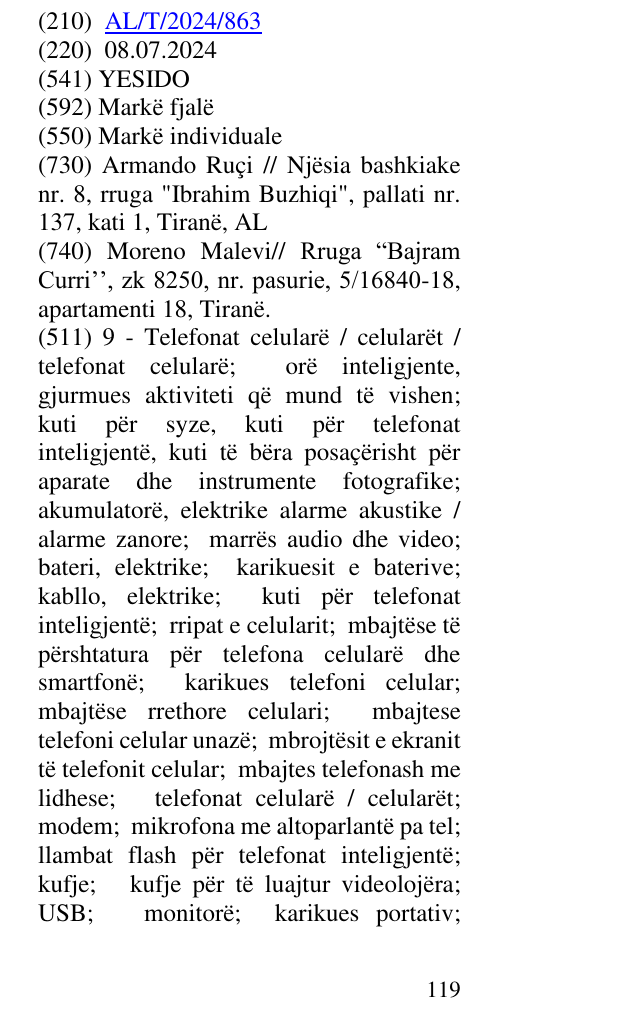 Zëri i markës YESIDO në buletin
