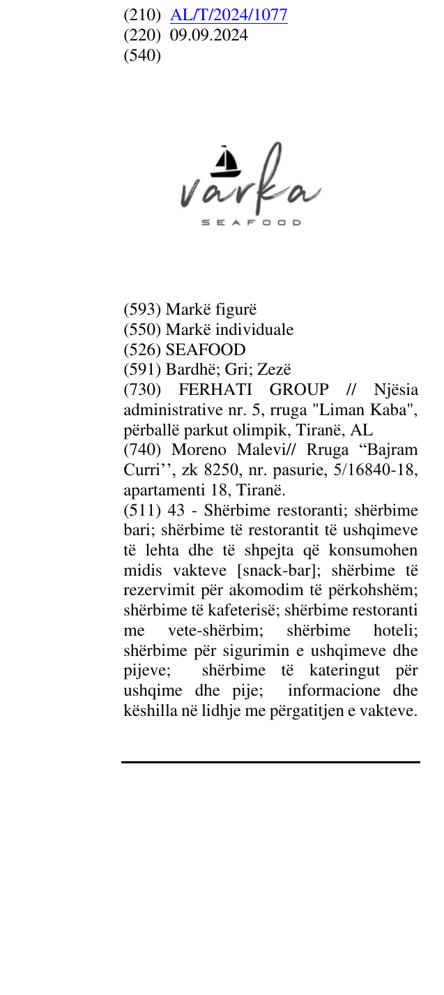 Zëri i markës SEAFOOD në buletin