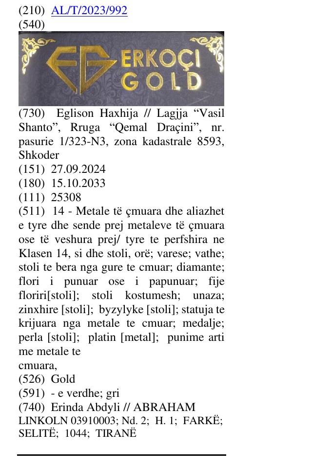 Zëri i markës Gold në buletin