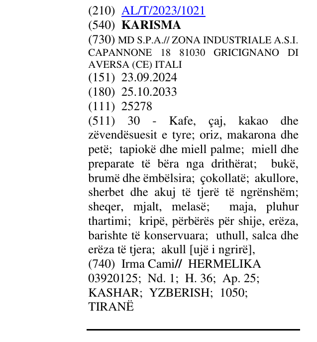 Zëri i markës KARISMA në buletin